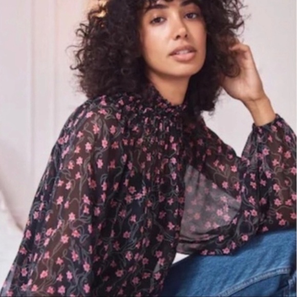 New With Tag Elizabeth And James Beautiful Black Sheer Floral Blouse - Picture 5 of 9
